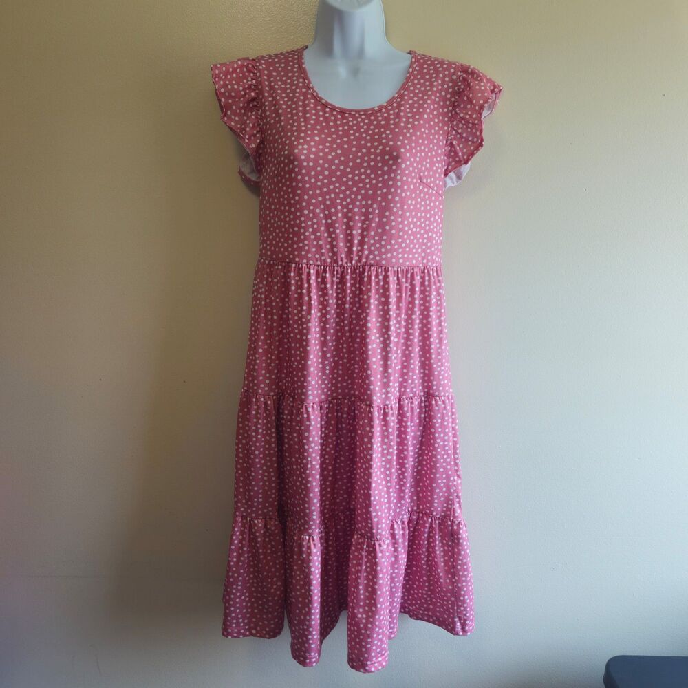 Berydress Ruffle Midi Dress Poka Dots Tiered Girly Feminine Stretchy Women Small